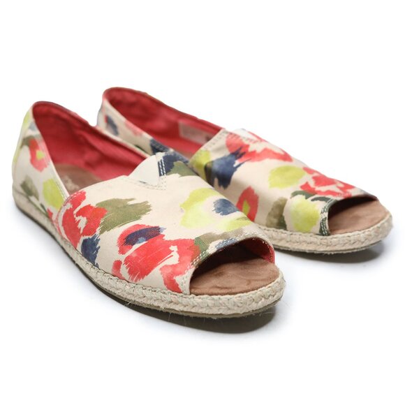 TOMS Alpargata Open Toe Shoes Tangerine Watercolor Floral Canvas Espadrille - Picture 3 of 10